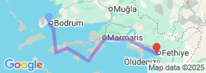 8 Days Bodrum to Fethiye Blue Cruises Tour Map