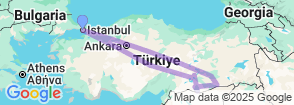 10 Days Istanbul to Cappadocia South of Turkey Tour Map