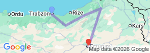 7 Days Black Sea Northeast Turkey Tour Map