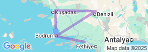 12 Days Bodrum Dalyan Ephesus and Pamukkale Tour Map
