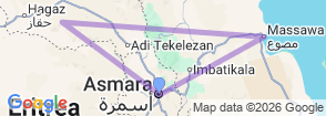 6 Days Tour Asmara, Massawa and Keren Map