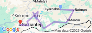 5 Day Mesopotamian Discovery Tour: Diyarbakir, Mardin, Sanliurfa & Gaziantep Adventure Map