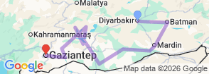 5 Day Mesopotamian Discovery Tour: Diyarbakir, Mardin, Sanliurfa & Gaziantep Adventure Map