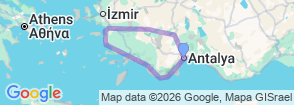 10-Day Turquoise Coasts & Ancient Cities Tour: Antalya, Ephesus, Pamukkale , Fethiye & More Map