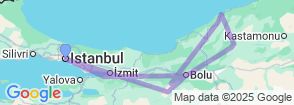 7-Day Istanbul, Golcuk Lake, Abant, Amasra, Bartın, Safranbolu, Karabük, Bolu & Mudurnu Tour Map