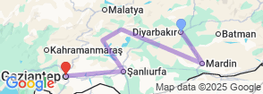 Mesopotamia Explorer 5 Day Tour of Diyarbakır, Mardin, Mount Nemrut, Urfa & Gaziantep Map