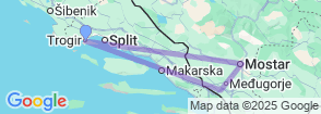 From Split or Trogir: Tour to Mostar and Kravice Waterfalls Map