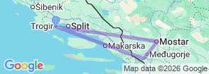 From Split or Trogir: Tour to Mostar and Kravice Waterfalls Map