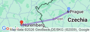 Prague to Nuremberg via Pilsen & Kladruby Monastery Map